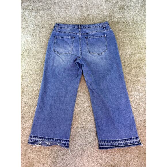 Kensie Blue Distressed Wide Leg Jeans Size 14 But Fit Like A 12 - Picture 6 of 15
